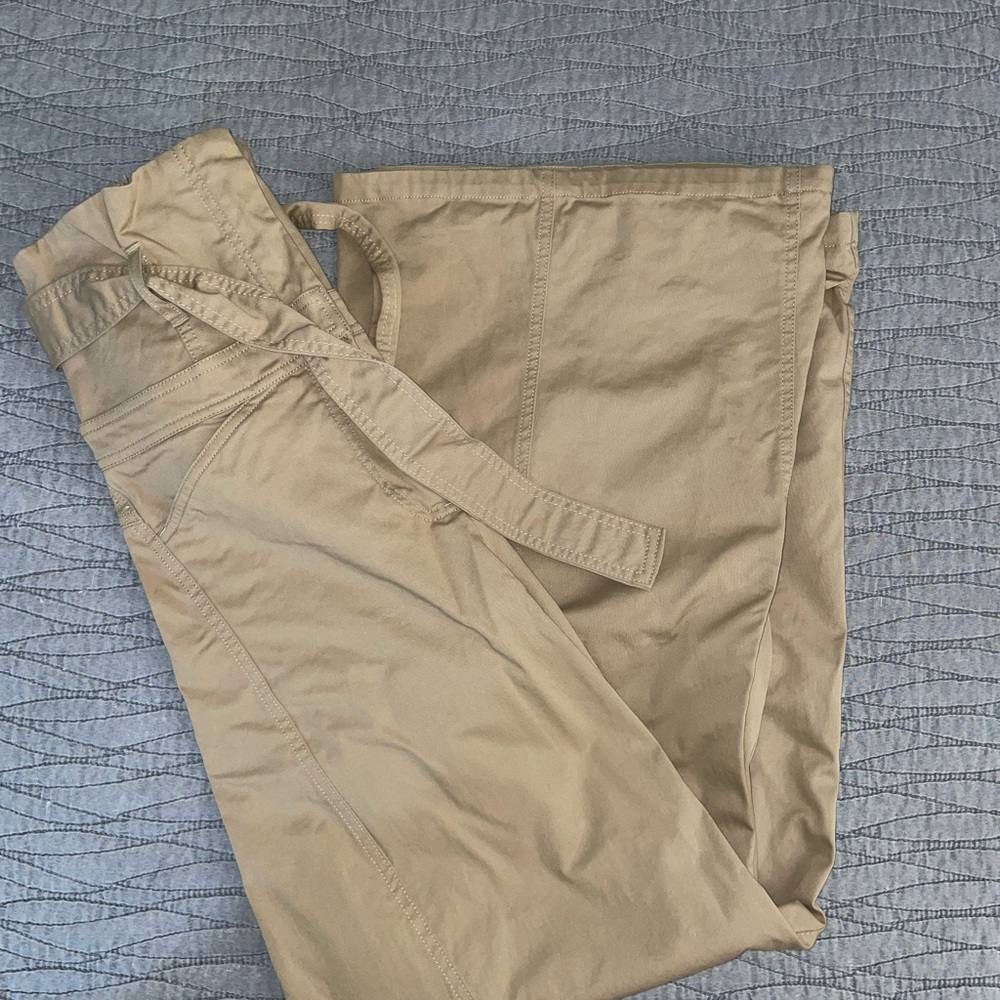 NWOT Zara Tan Beige High Waist Belted Paper bag Wide leg Pants Size XS